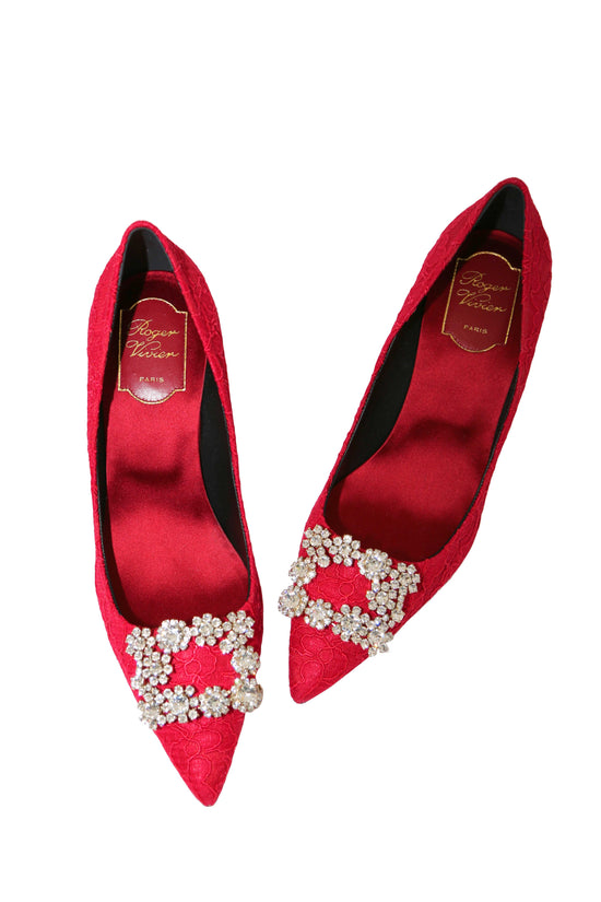 Roger Vivier Efflorescence Pumps Red Lace