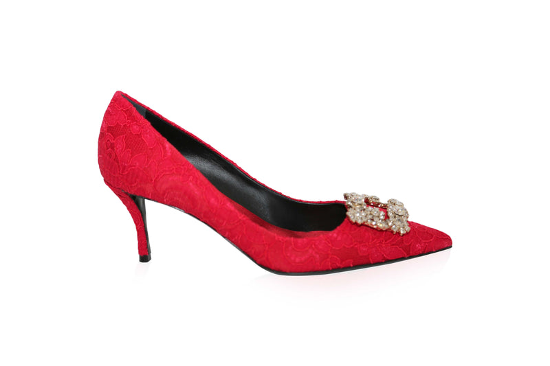 Roger Vivier Efflorescence Pumps Red Lace