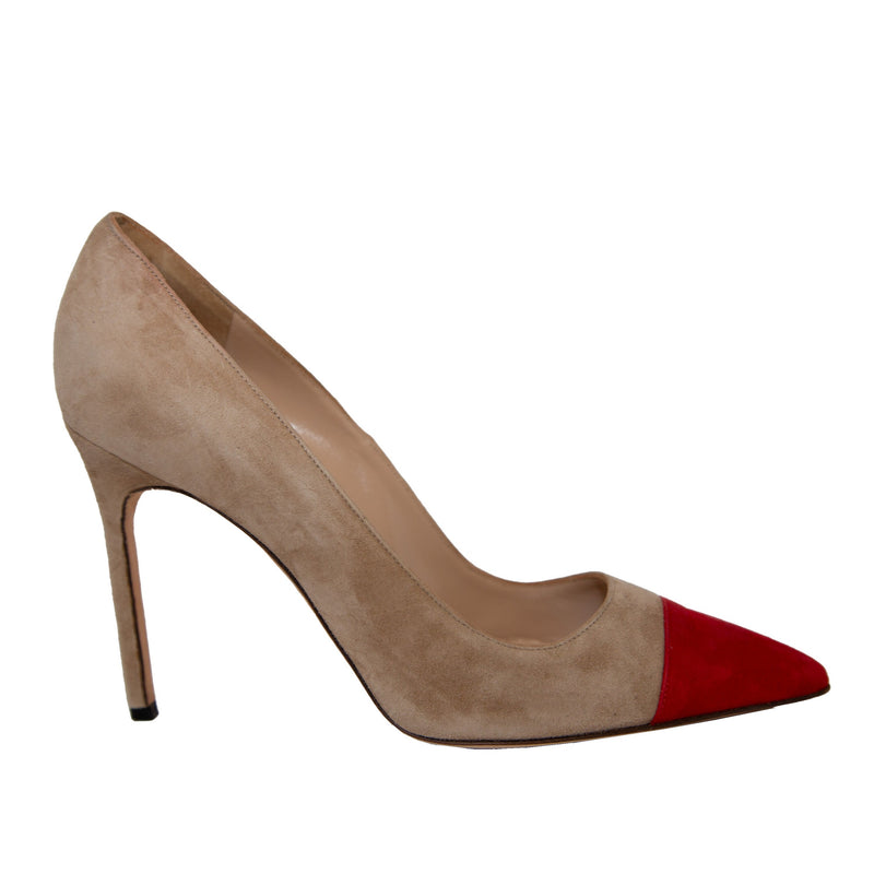 Manolo Blahnik Beige Red Toe Pumps