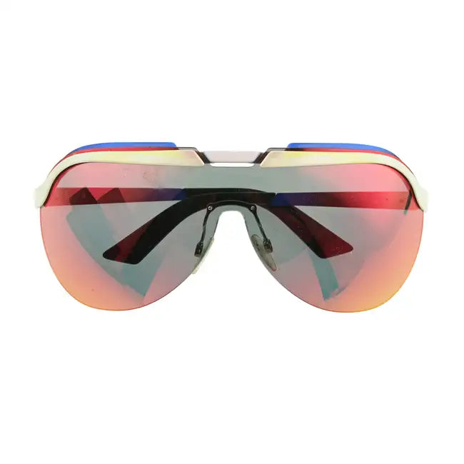Dior Solar Shield sunglasses with vintage-inspired design, featuring dark tinted lenses and sleek black frames.