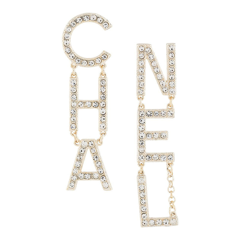 Crystal Embellished Logo Drop Earrings - rewindvintageofficial
