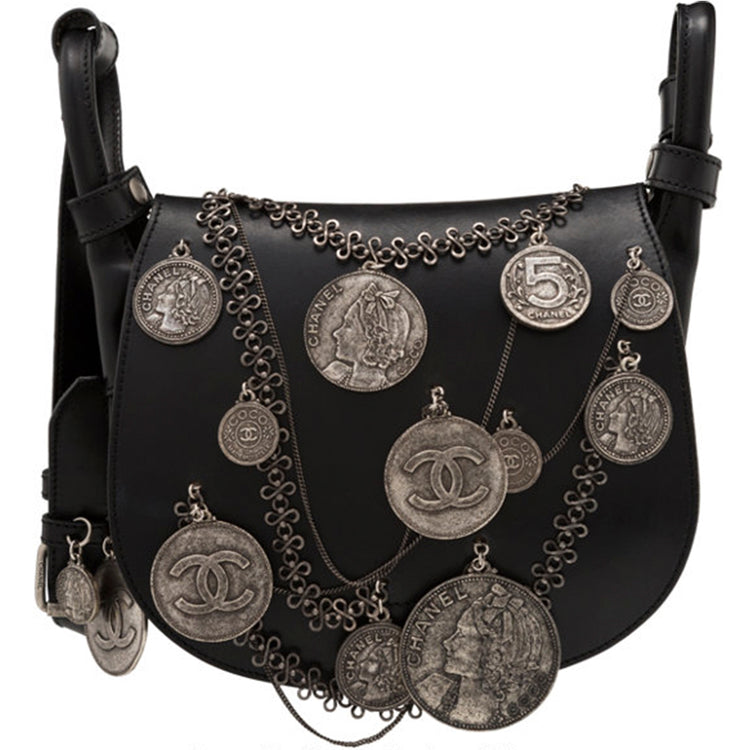 Black Leather Medallion Coins Saddle Bag - rewindvintageofficial