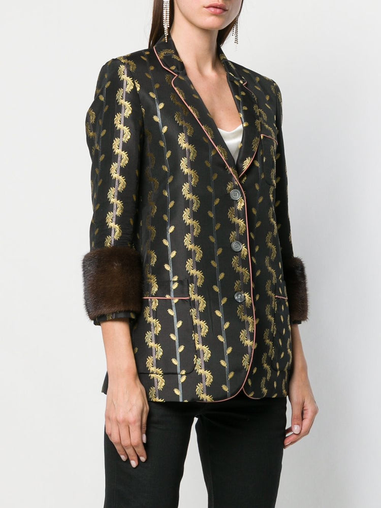 Metallic Leaf Print Blazer - rewindvintageofficial