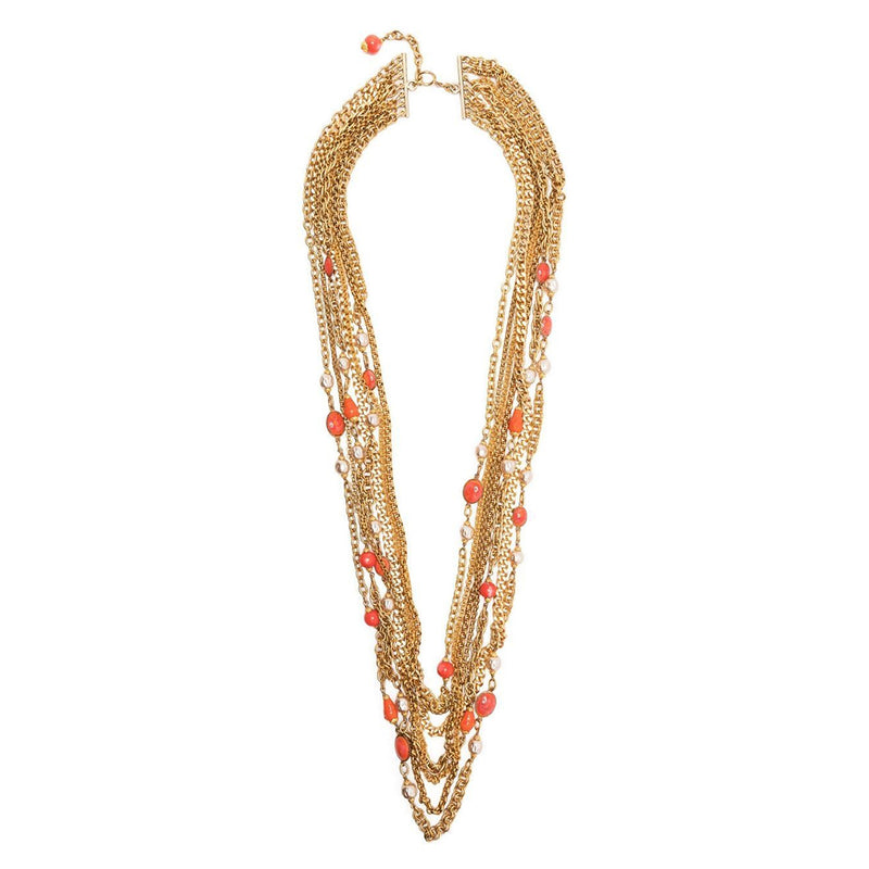 Gripoix Coral Beads Multi-chain Necklace - Rewind Vintage Affairs