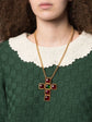 Gripoix Red and Green Cabochon Cross Motif Necklace - Rewind Vintage Affairs