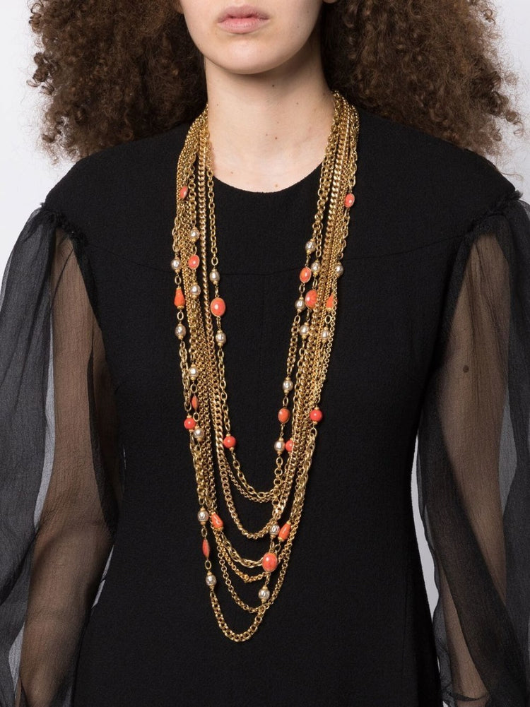 Gripoix Coral Beads Multi-chain Necklace - Rewind Vintage Affairs