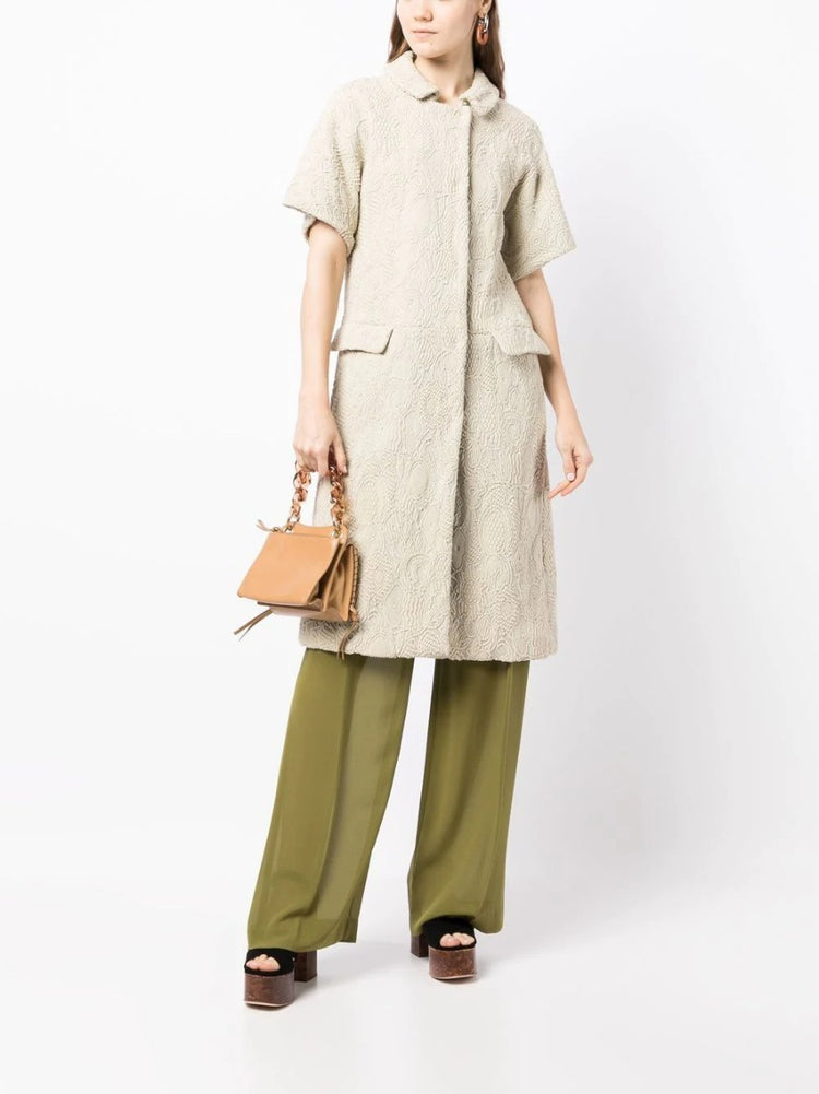 Light Beige Short-Sleeved Jacquard Coat - Rewind Vintage Affairs