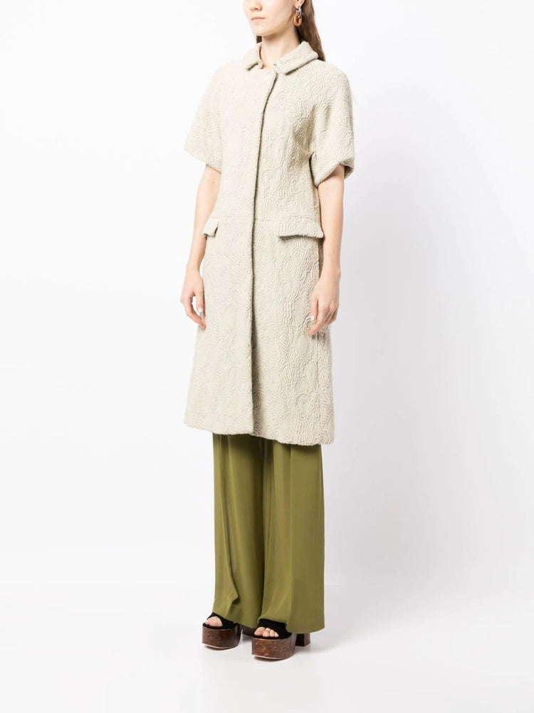 Light Beige Short-Sleeved Jacquard Coat - Rewind Vintage Affairs