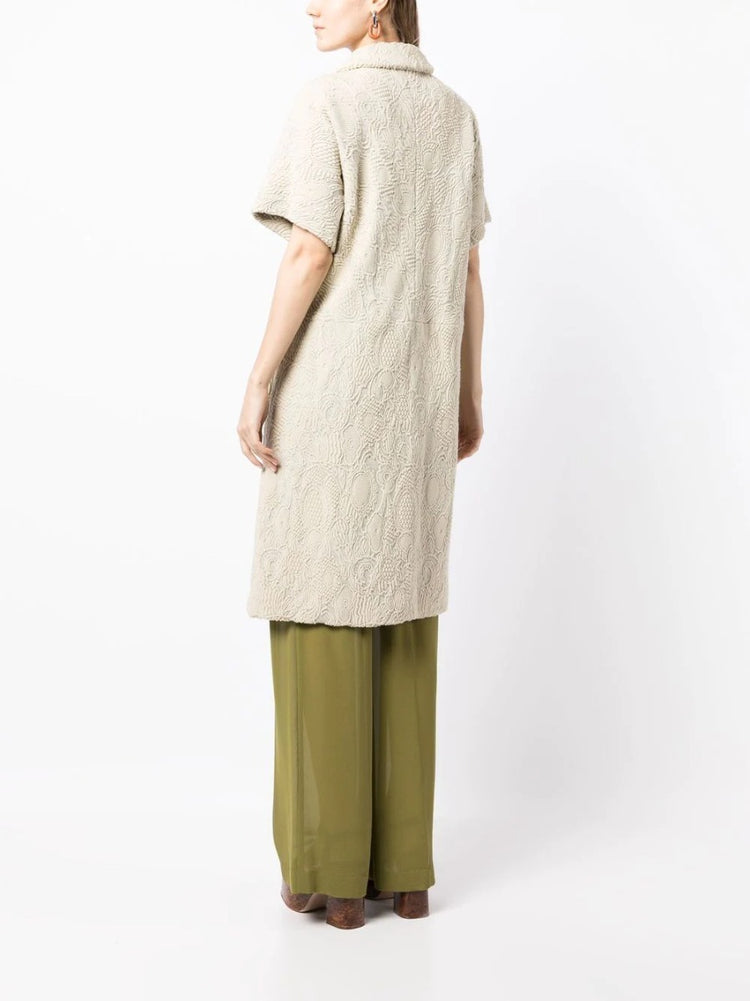 Light Beige Short-Sleeved Jacquard Coat - Rewind Vintage Affairs