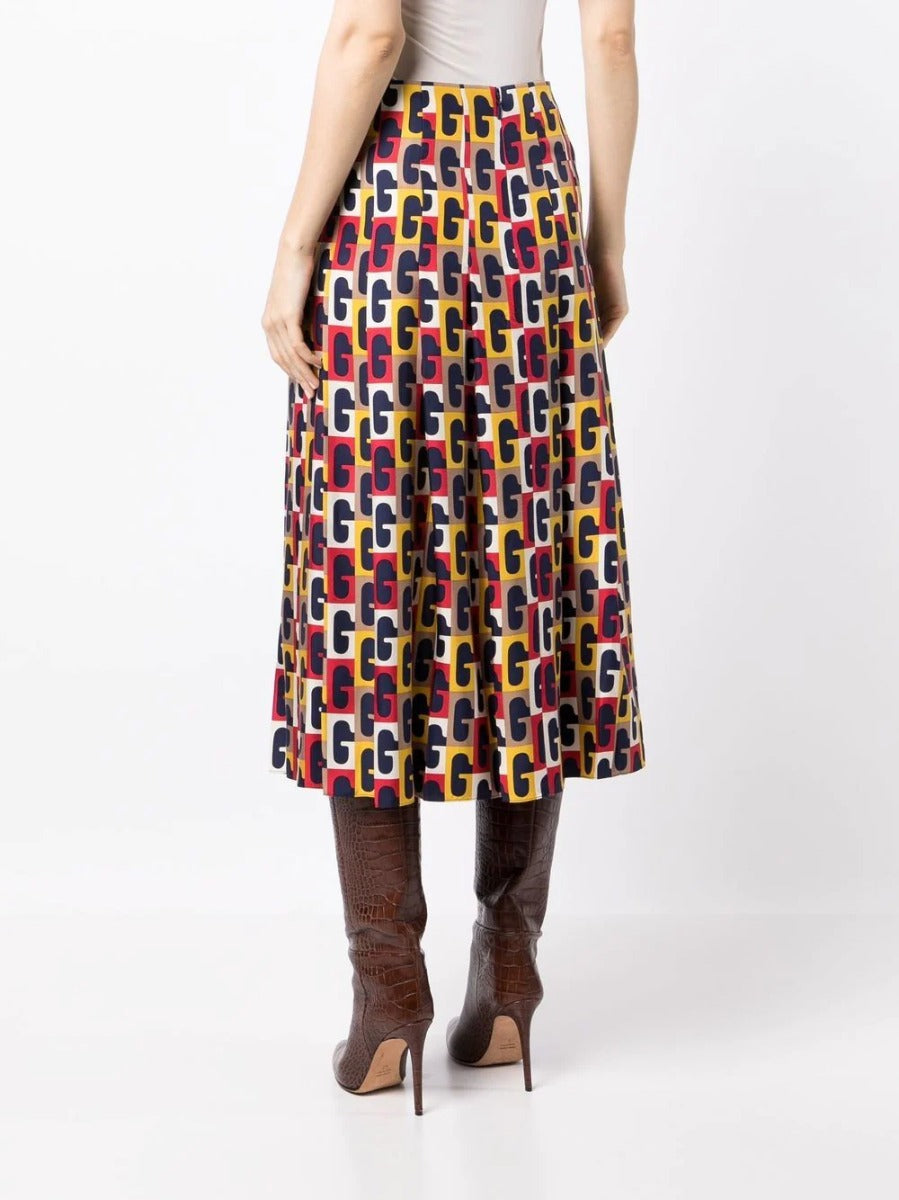 Checkered Monogram Pleated Midi Skirt - Rewind Vintage Affairs