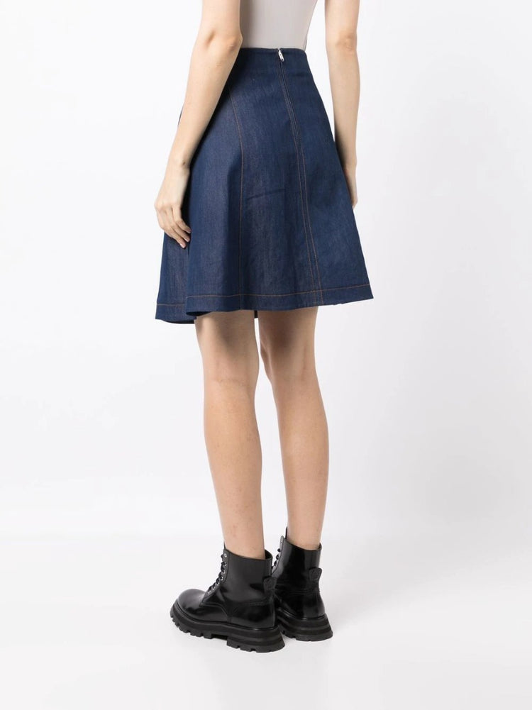 Toggle-Fastened A-Line Denim Skirt - Rewind Vintage Affairs