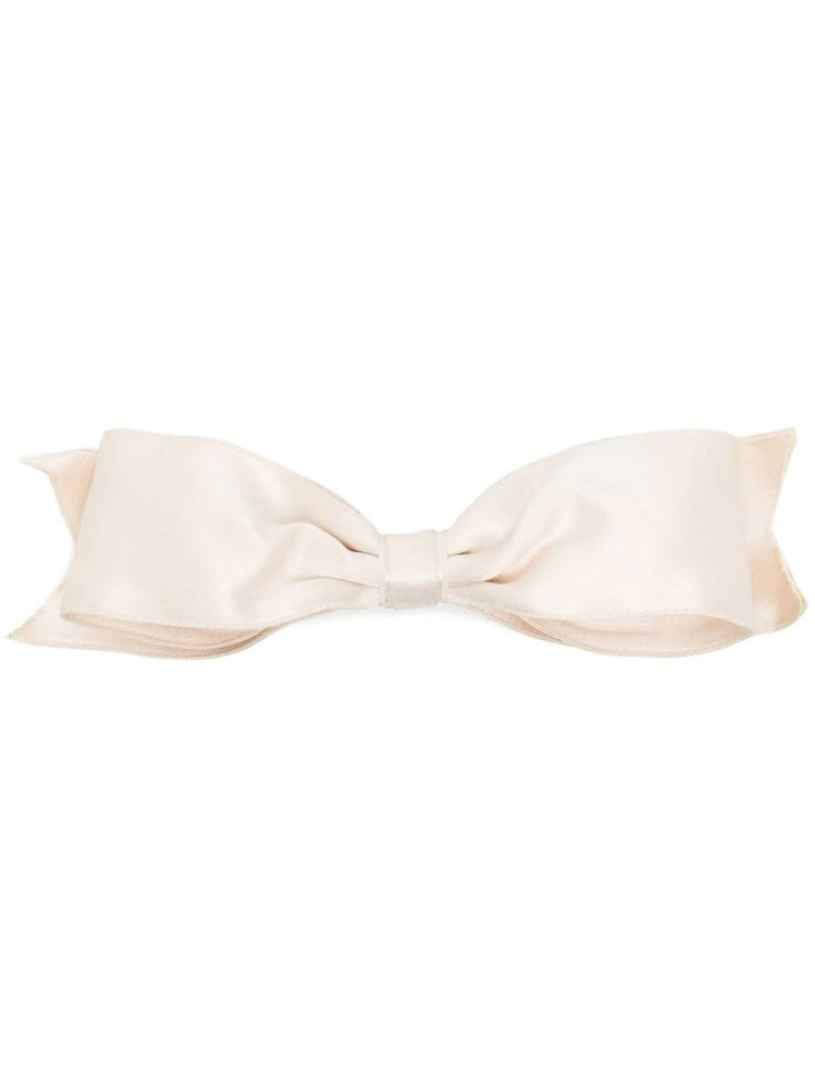 Large White Satin Bow Barette Hair Clip - Rewind Vintage Affairs