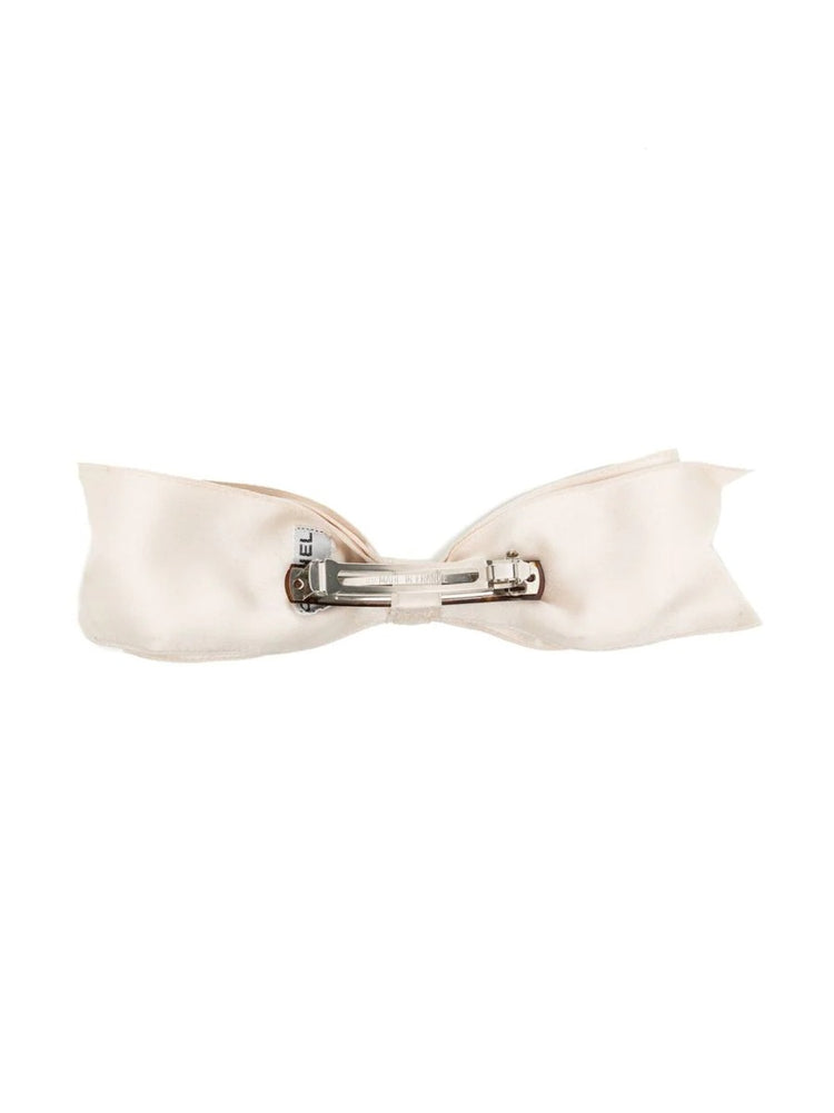 Large White Satin Bow Barette Hair Clip - Rewind Vintage Affairs