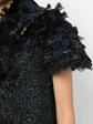 Black & Blue Feather-Embellished Tweed Coat - Rewind Vintage Affairs