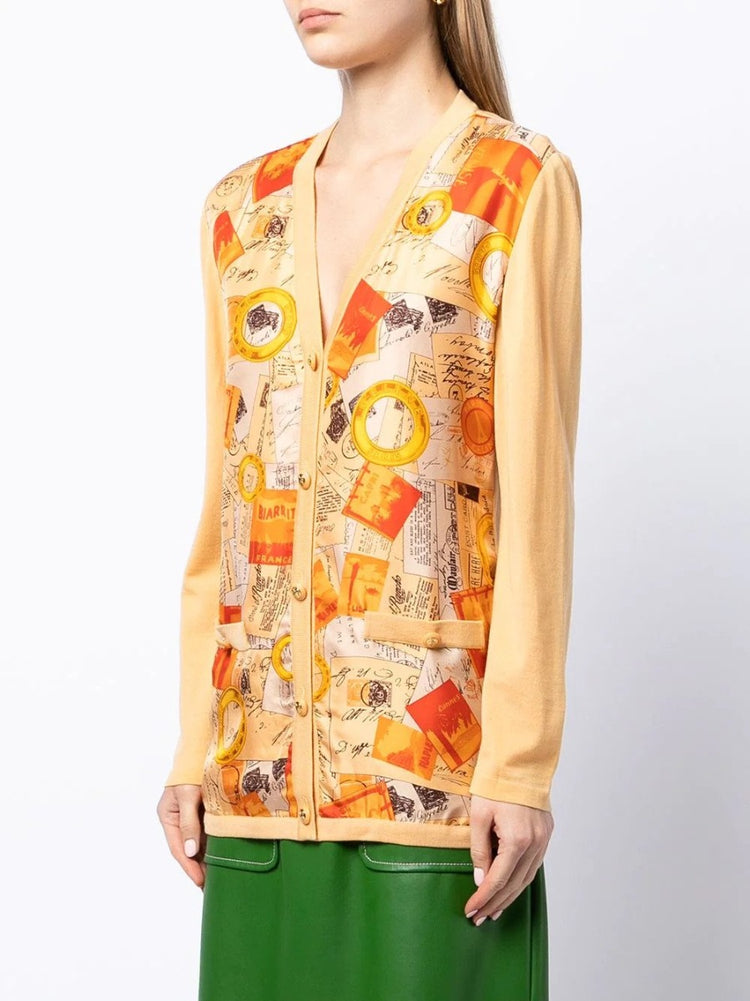 Postcard Print Silk Cardigan - Rewind Vintage Affairs