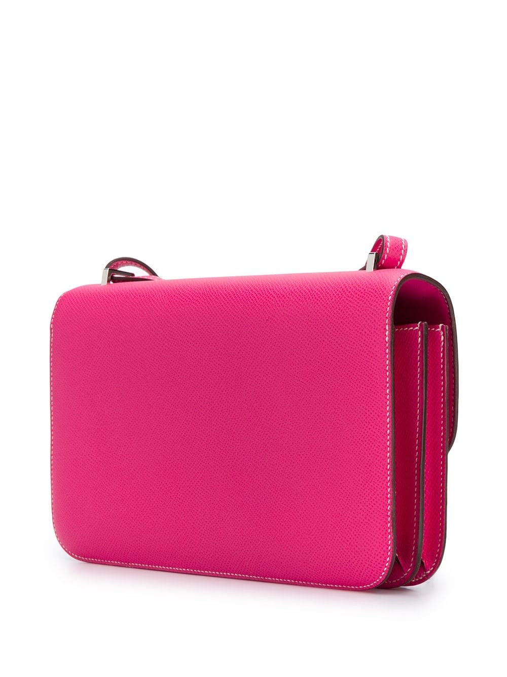 Hermès Tyrien Pink Epsom Leather Constance Elan shoulder bag with gold hardware, showcasing structured design and smooth leather finish.