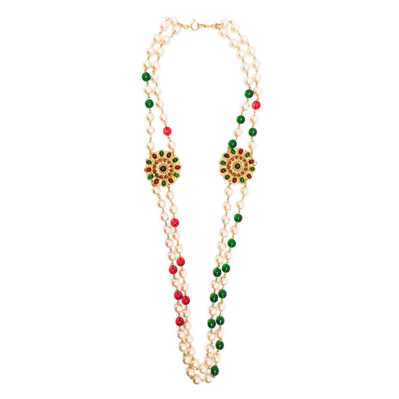Gripoix Pearl Beaded Floral Necklace - Rewind Vintage Affairs