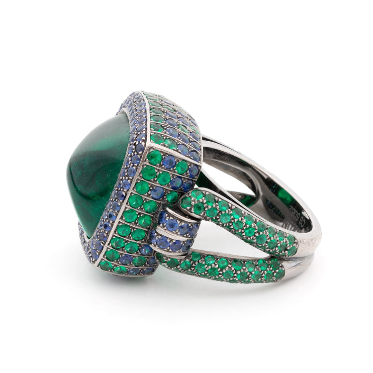15kt Columbian Sugarloaf Emerald & Sapphire Ring