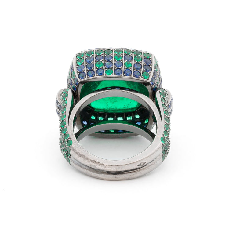 15kt Columbian Sugarloaf Emerald & Sapphire Ring