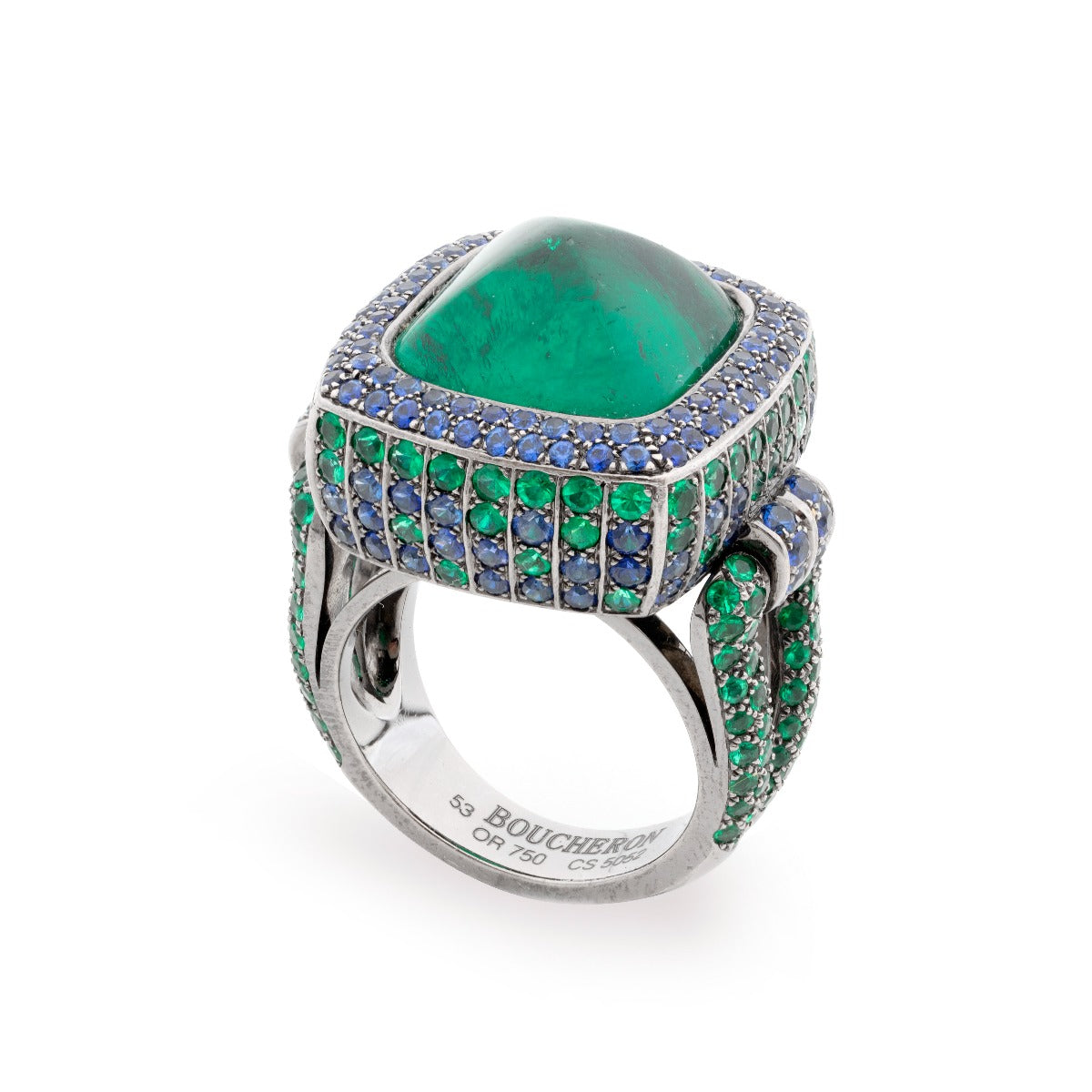 15kt Columbian Sugarloaf Emerald & Sapphire Ring - Rewind Vintage Affairs