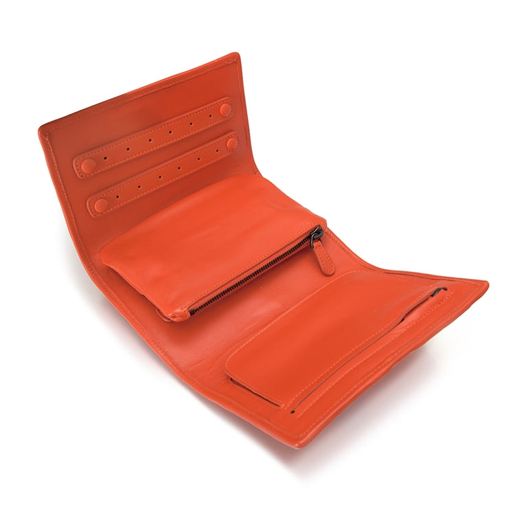 Red Bottega Veneta Intrecciato leather jewellery pouch, small accessories case with woven design and compact size.