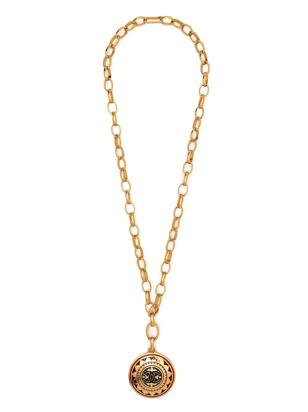 Chanel medallion necklace showing chain link detail