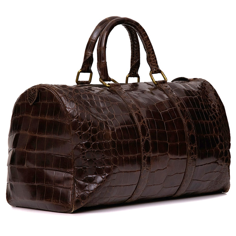 Brown Crocodile Leather Travel Bag