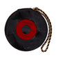 Chanel music record clutch bag in black with gold chain strap, stylish accessory with a sleek, compact design for music lovers.