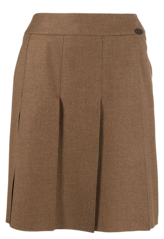 Chanel brown pleated wool and cashmere skirt from the Skirts & Shorts collection, showcasing elegant pleats and rich fabric.