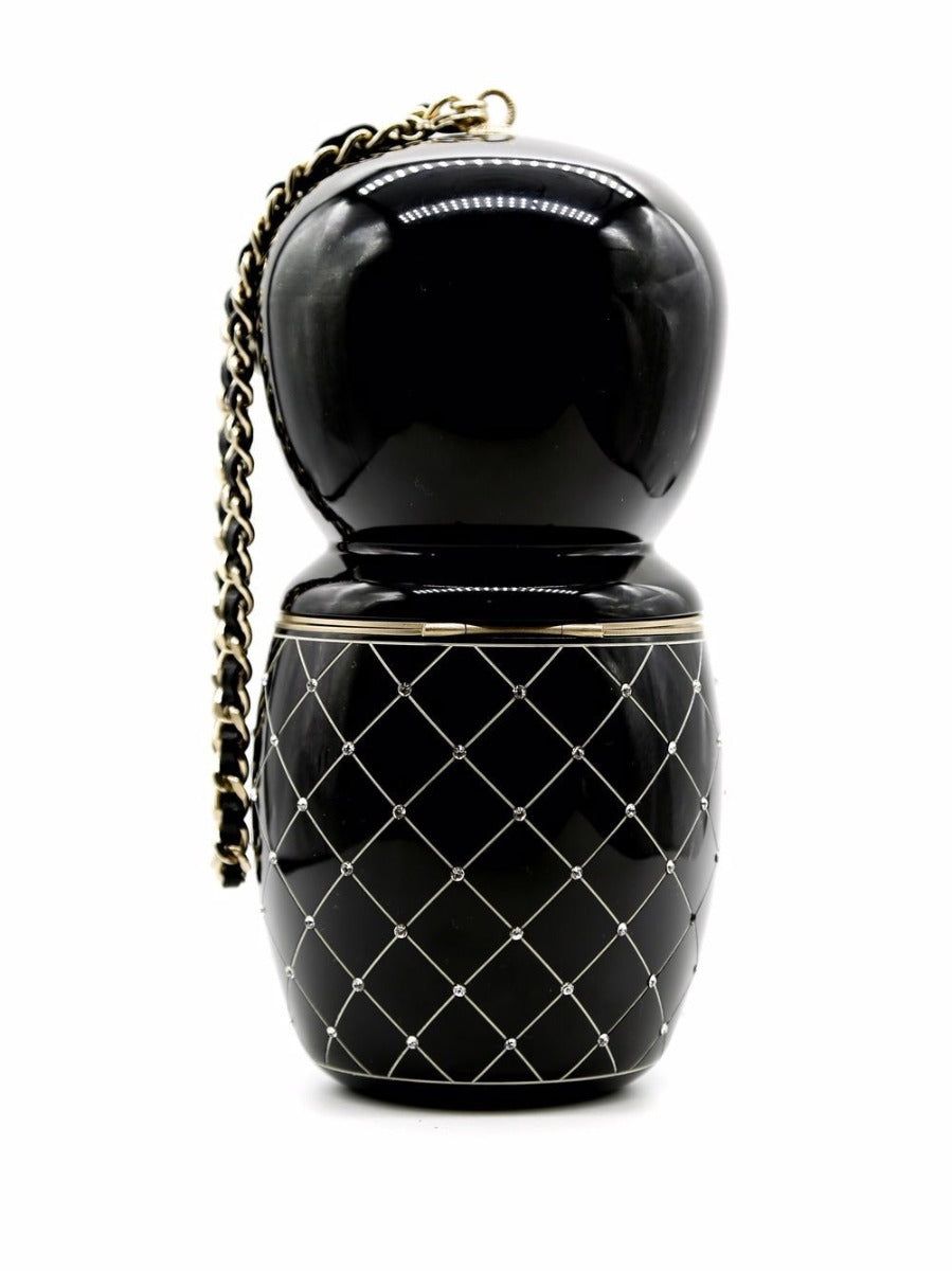 Chanel Paris-Shanghai China Doll minaudière clutch with intricate matryoshka doll design and elegant evening bag style.