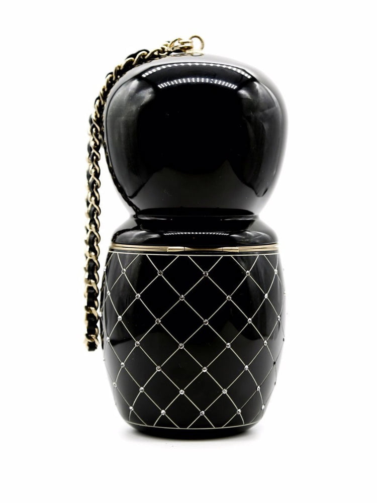 Chanel Paris-Shanghai China Doll minaudière clutch with intricate matryoshka doll design and elegant evening bag style.