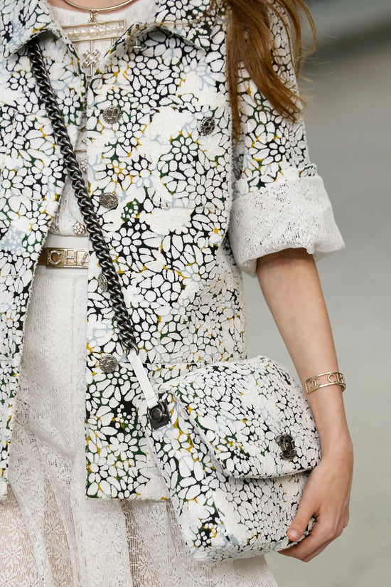Chanel autumn flower-print blazer with multicolour floral design, stylish jacket for spring fashion.
