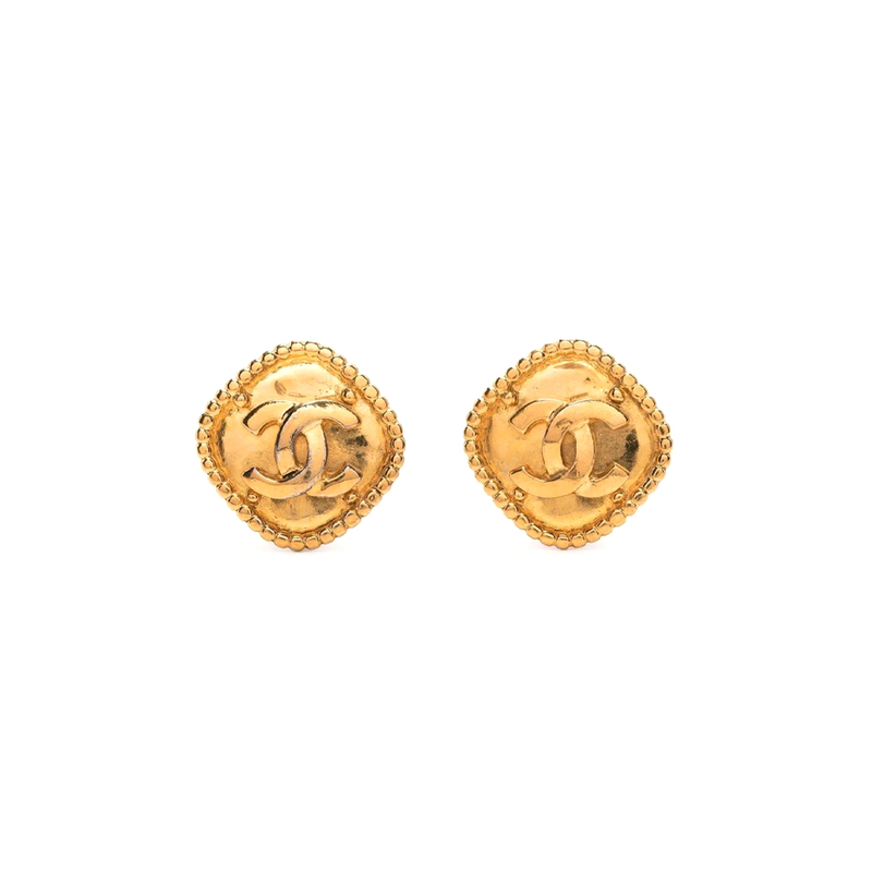 Chanel gold-tone rhombus clip-on earrings, front view
