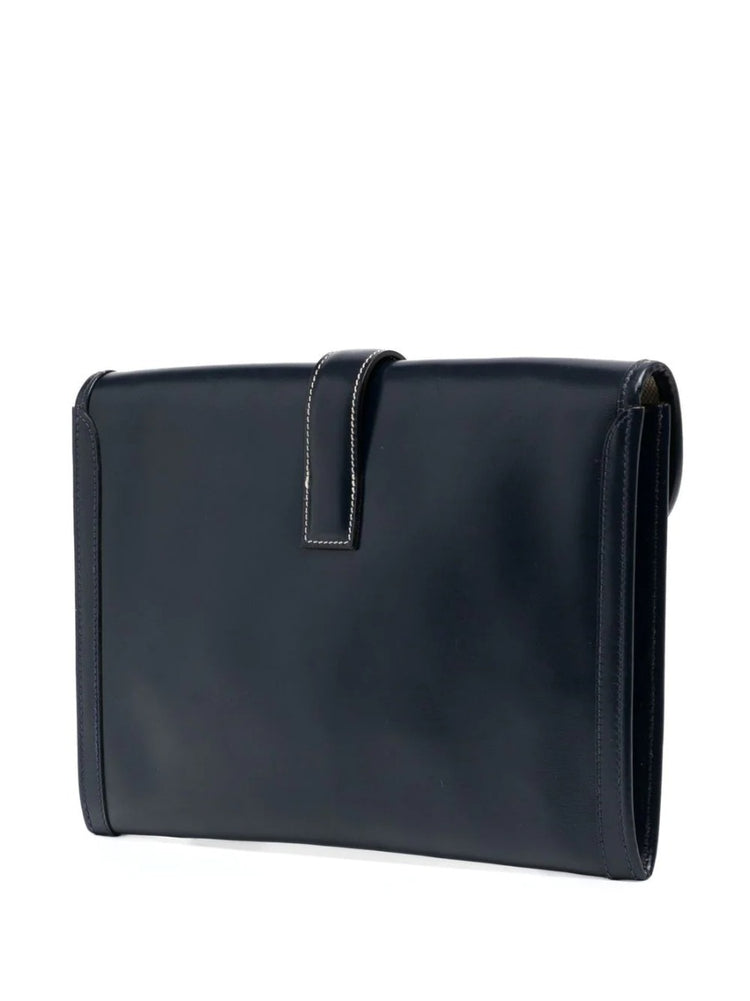 Hermès Butterfly Jige Elan PM clutch in black box leather, featuring customized design and elegant craftsmanship.