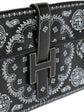 Hermès customised Bandana Jige Élan PM clutch in black Box leather with envelope silhouette, fold-over flap, H-tab closure and graphic bandana-inspired custom design.