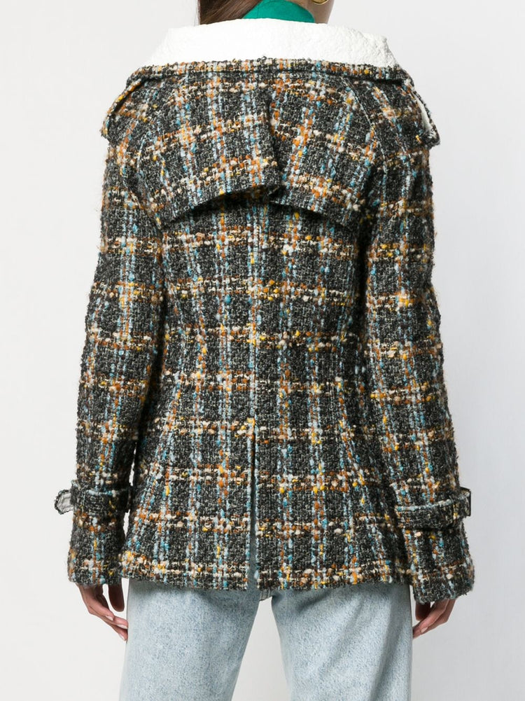 Vintage Comme Des Garçons double-breasted tweed jacket, blazer style, with classic tailored fit and textured fabric.
