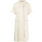 Bottega Veneta light beige short-sleeved jacquard coat with textured woven pattern, rounded collar, concealed fastening and flap pockets.