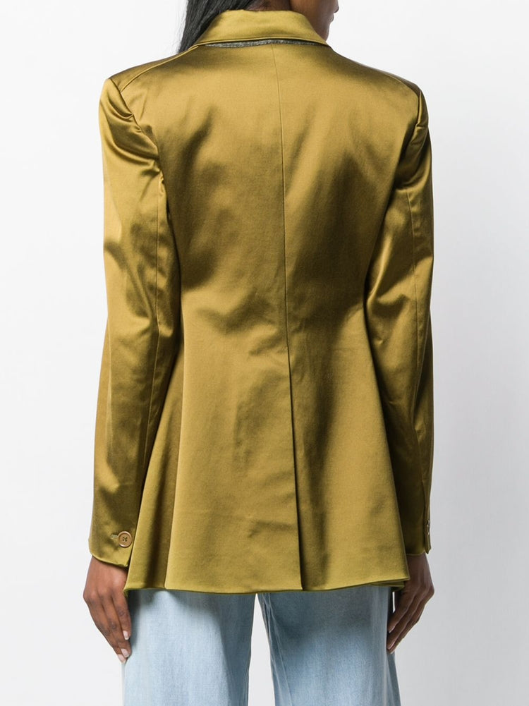 Vintage 1980s Romeo Gigli olive blazer, classic tailored blazer with structured fit, perfect for retro fashion enthusiasts.