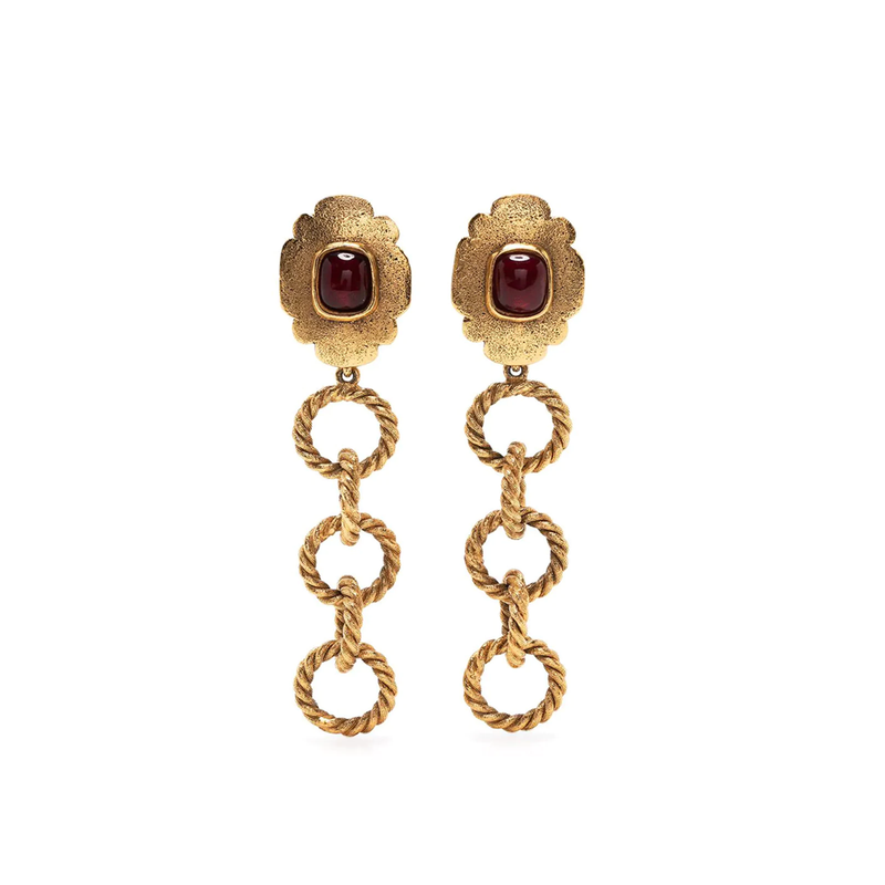 Pre-owned Chanel stone detailed drop earrings, front view