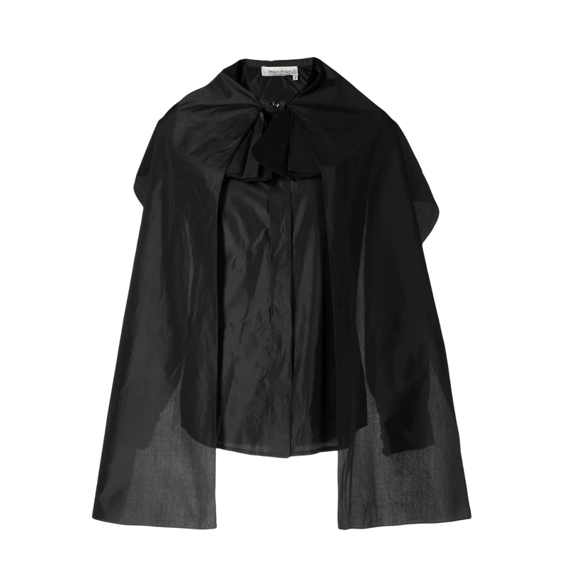 Black Cape Layered Silk Blouse - Rewind Vintage Affairs