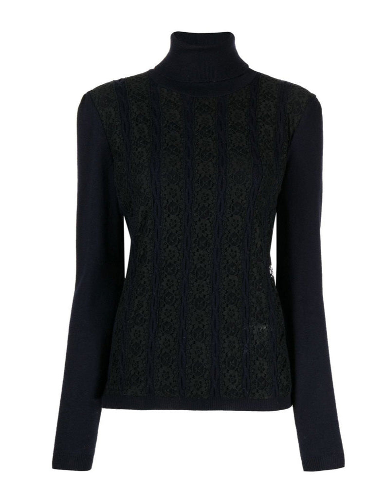 Lace Panelled Turtleneck Jumper - Rewind Vintage Affairs