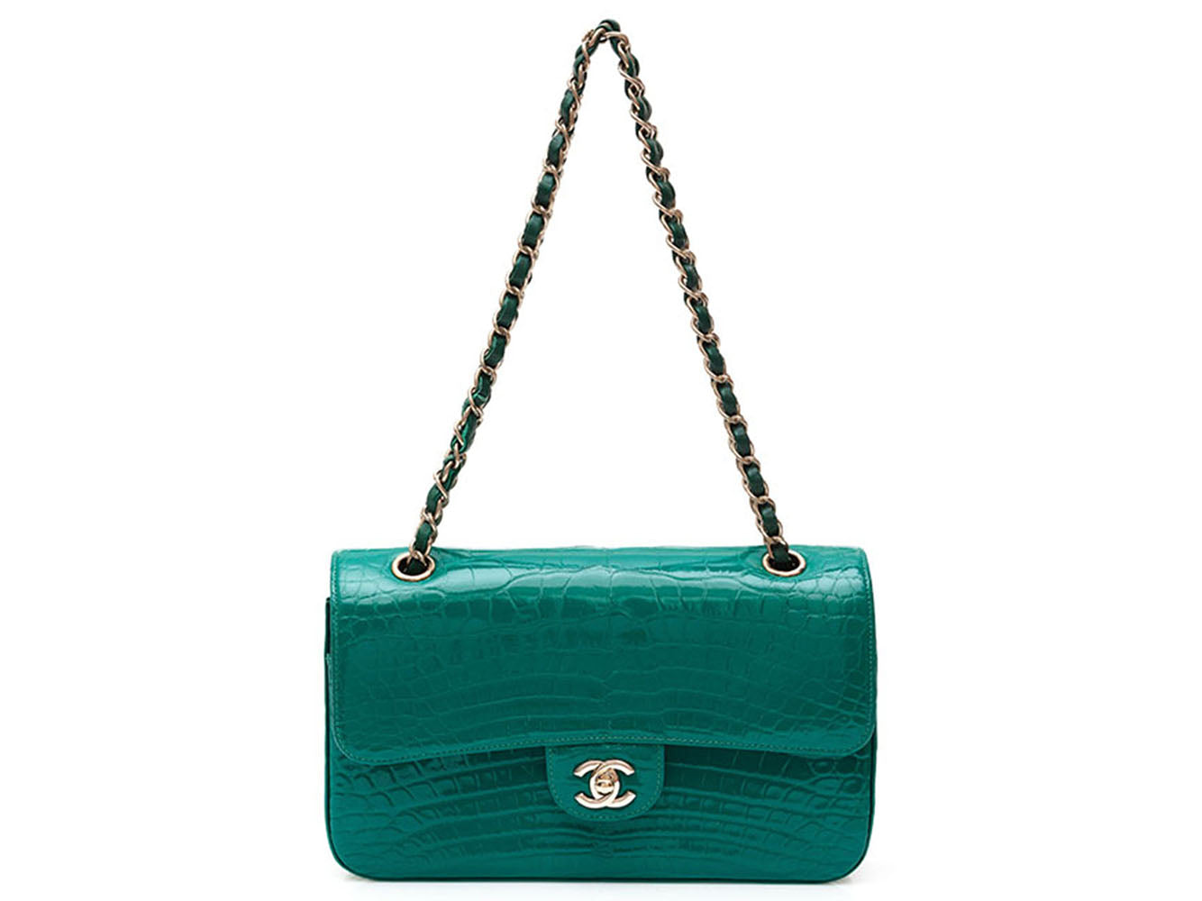 Chanel Shiny Emerald Green Exotic Medium Double Flap Bag