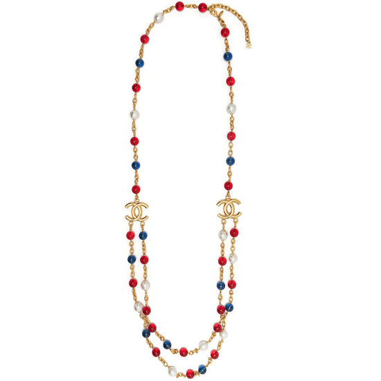 Red and Blue Beaded Chain Necklace - Rewind Vintage Affairs