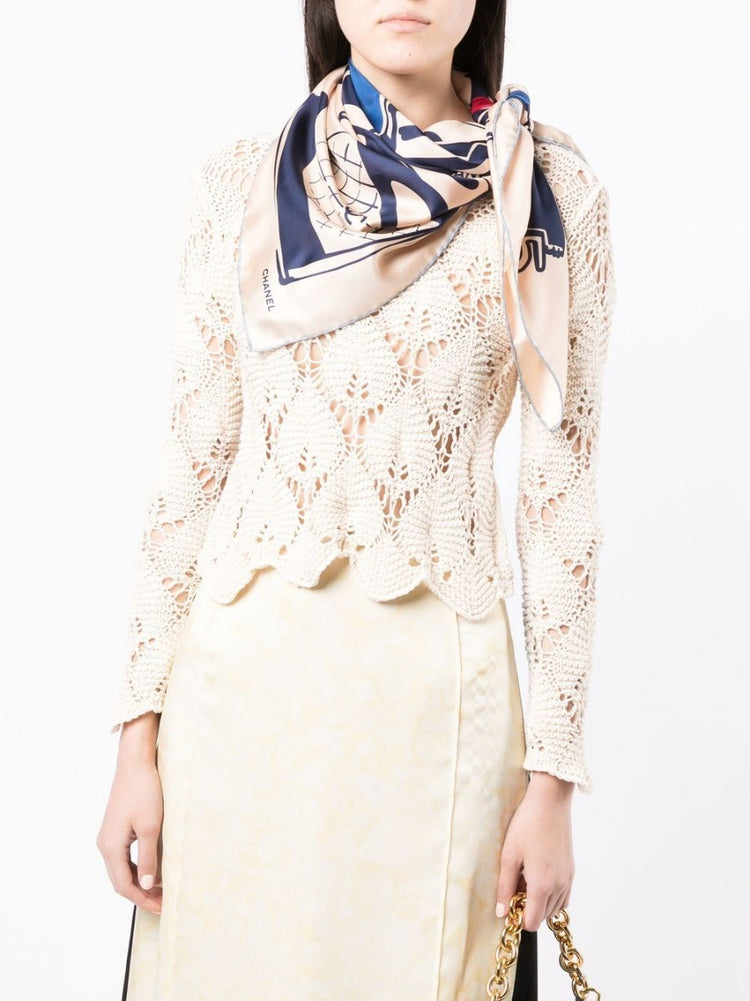 Cream Luggage Print Silk Scarf - Rewind Vintage Affairs
