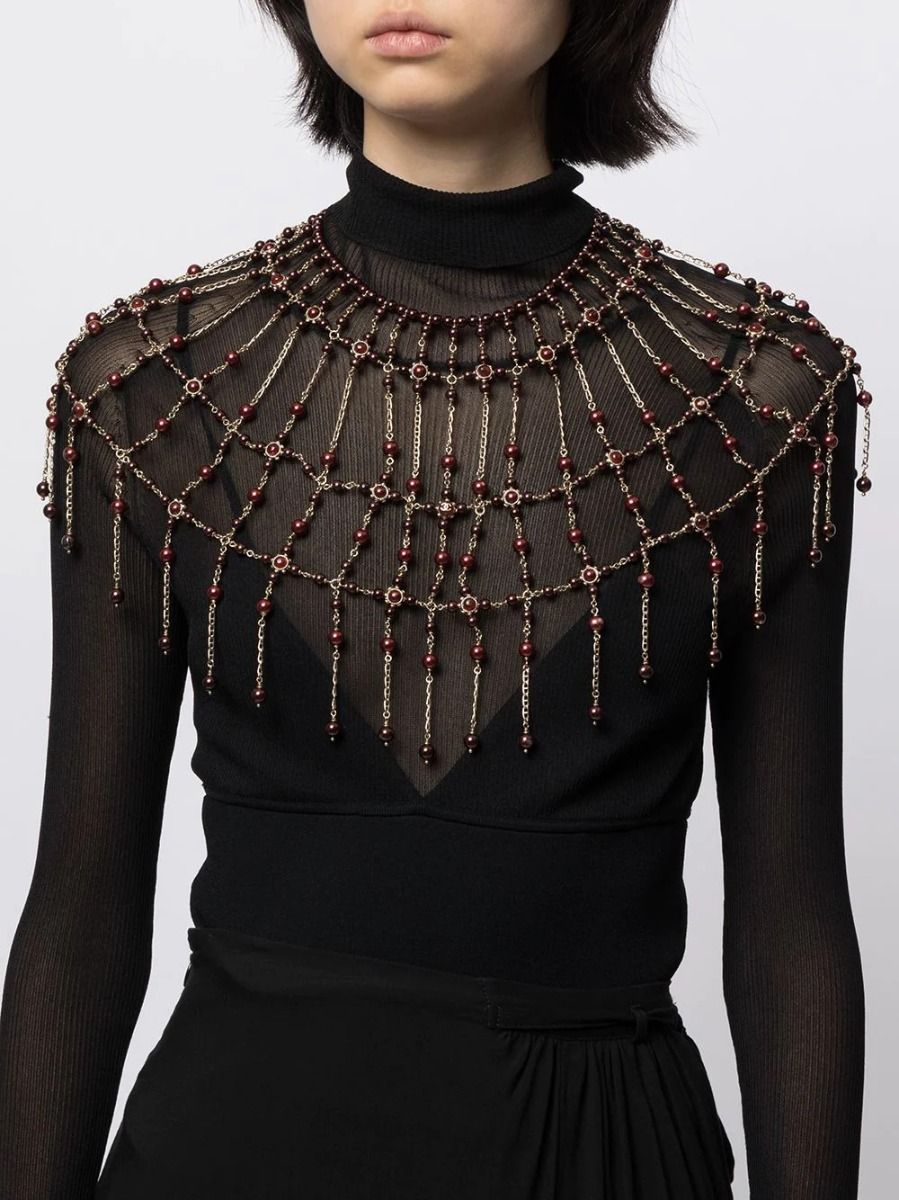 2016 Dark Red Gripoix Collar Necklace - rewindvintageofficial