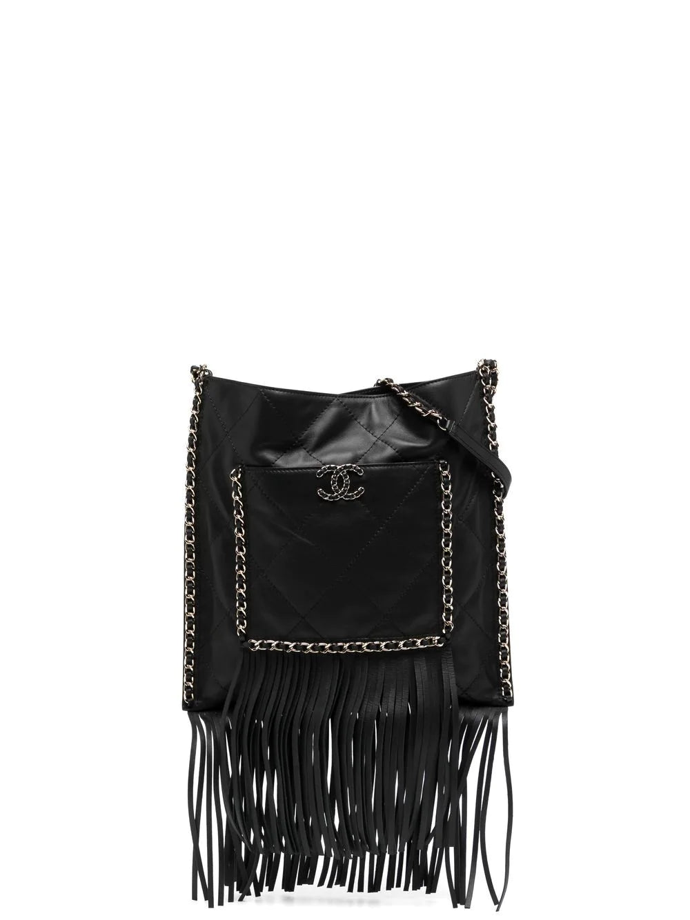 Black Leather Fringe Shopping Bag