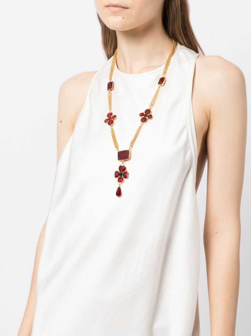 Double Strand Burgundy Flower Necklace - Rewind Vintage Affairs