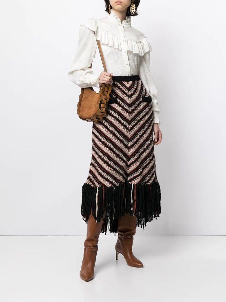 2014 Runway Fringe Wool Skirt Paris-Dallas - rewindvintageofficial