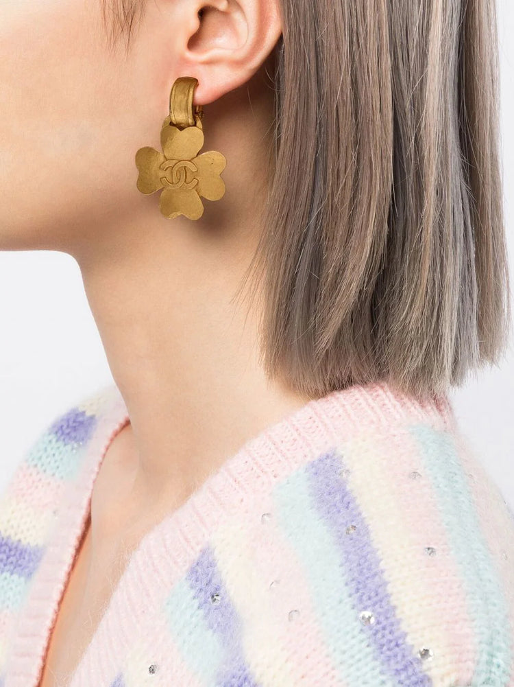 Gold Four Leaf Clover Clip-on Earrings - Rewind Vintage Affairs
