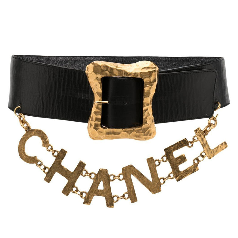 Gold Leather Logo Belt - Rewind Vintage Affairs
